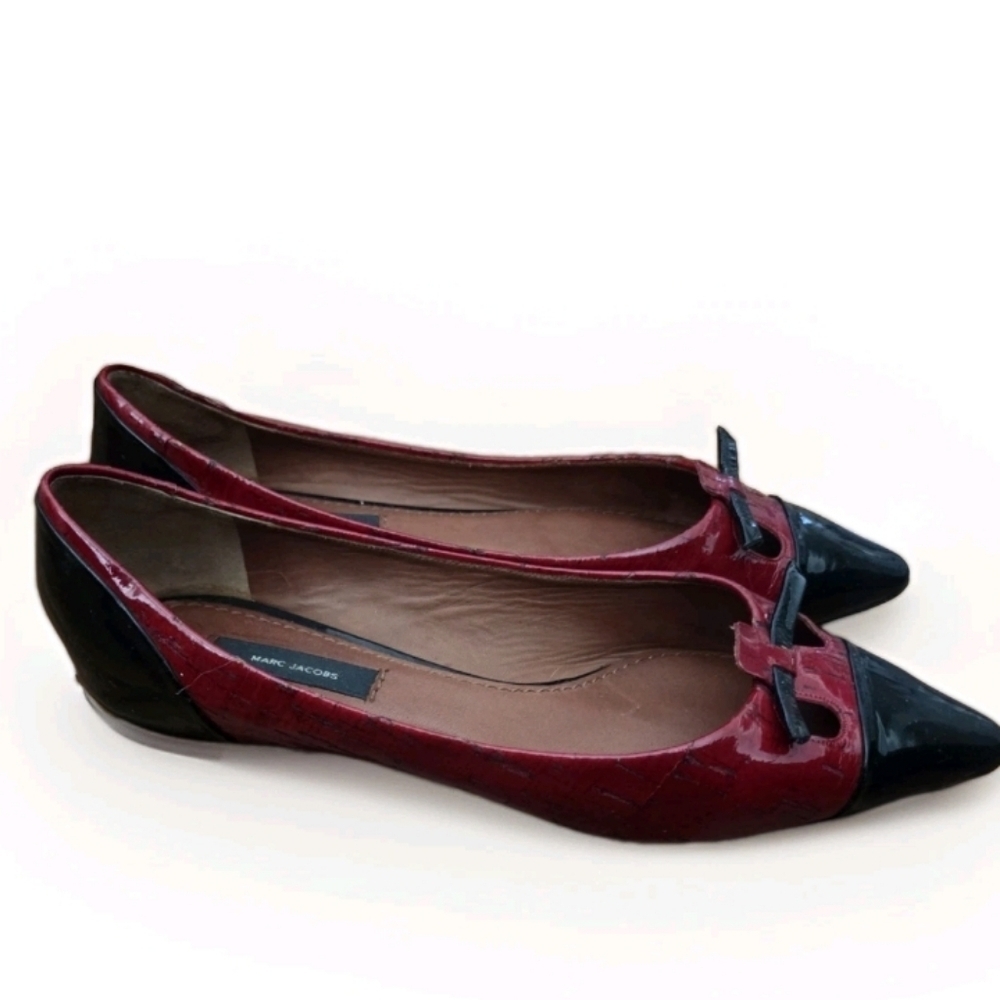 Marc Jacobs Cap Toe Ballet Flats In Red And Black Patent Leather Size 36.5